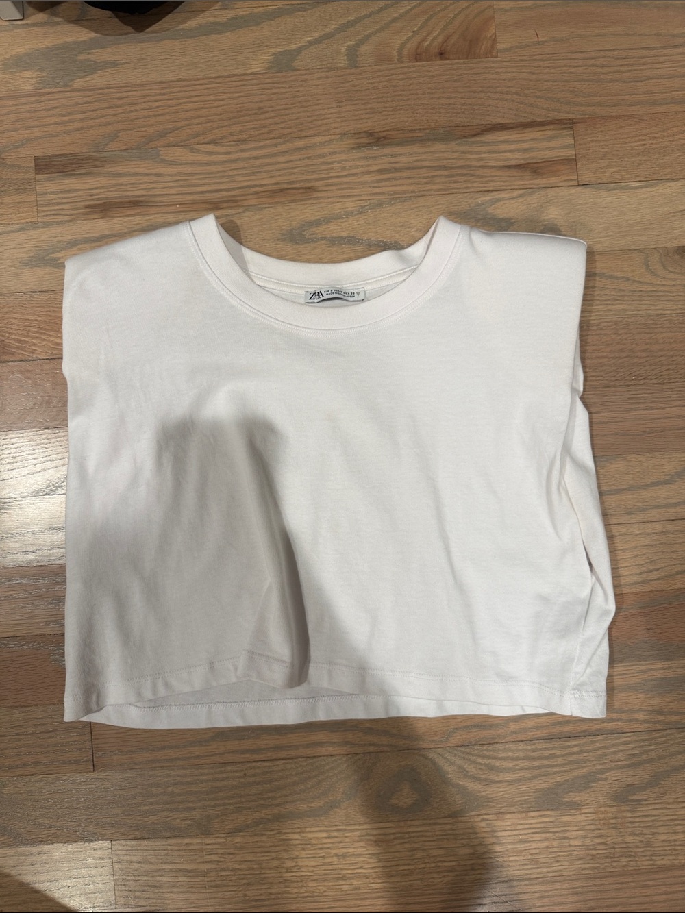 Zara Crewneck White Crop Tank with Shoulder Pads